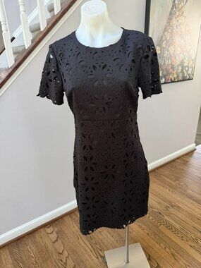 Trina Turk Black Laser Cut Out Carousel Dress, Size 6 M Medium